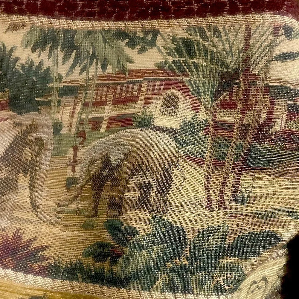 Vintage Chenille Monkeys & Elephants Heavy Tapestry Fabric in Green & Brown